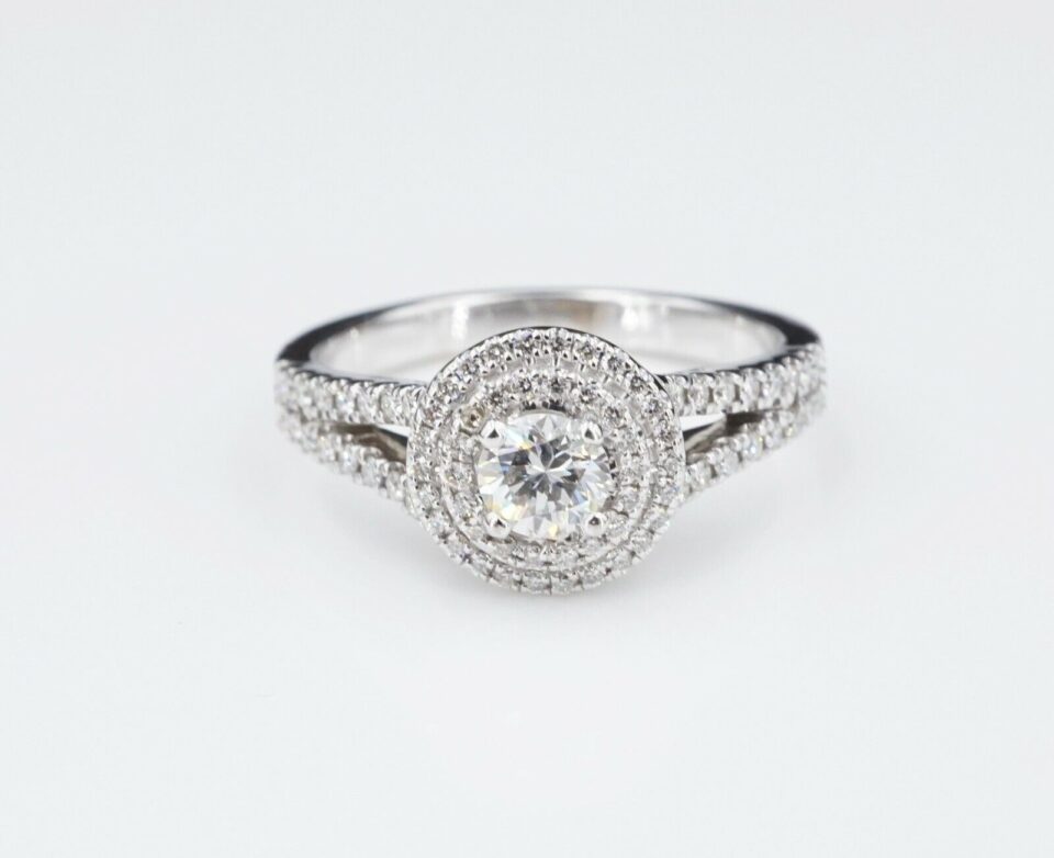 14k Diamond Engagement Ring Double Halo White Gold 0.8ct Size 7 VS1 NWOT, view 3