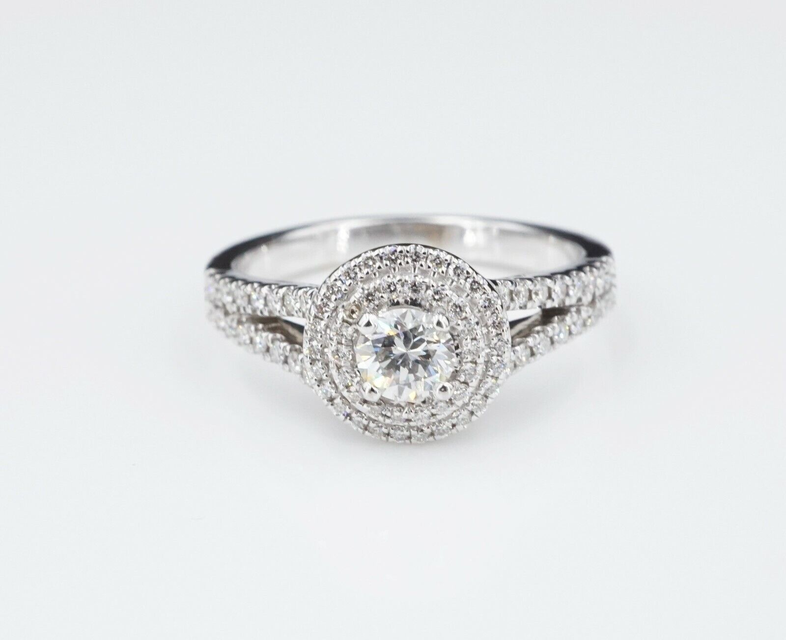 14k Diamond Engagement Ring Double Halo White Gold 0.8ct Size 7 VS1 NWOT, view 3