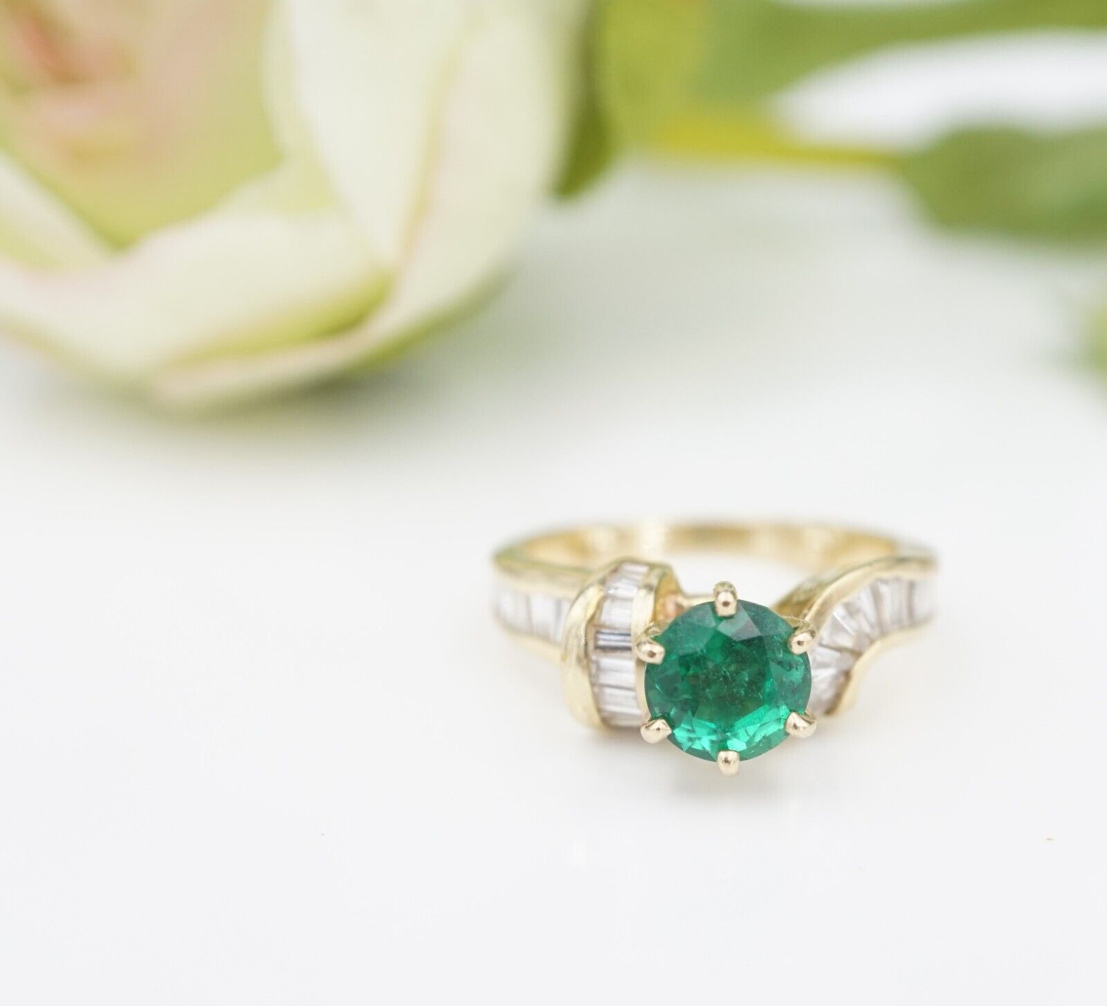 14k Emerald and Diamond Ring Yellow Gold 2 carat Natural Size 6, view 3