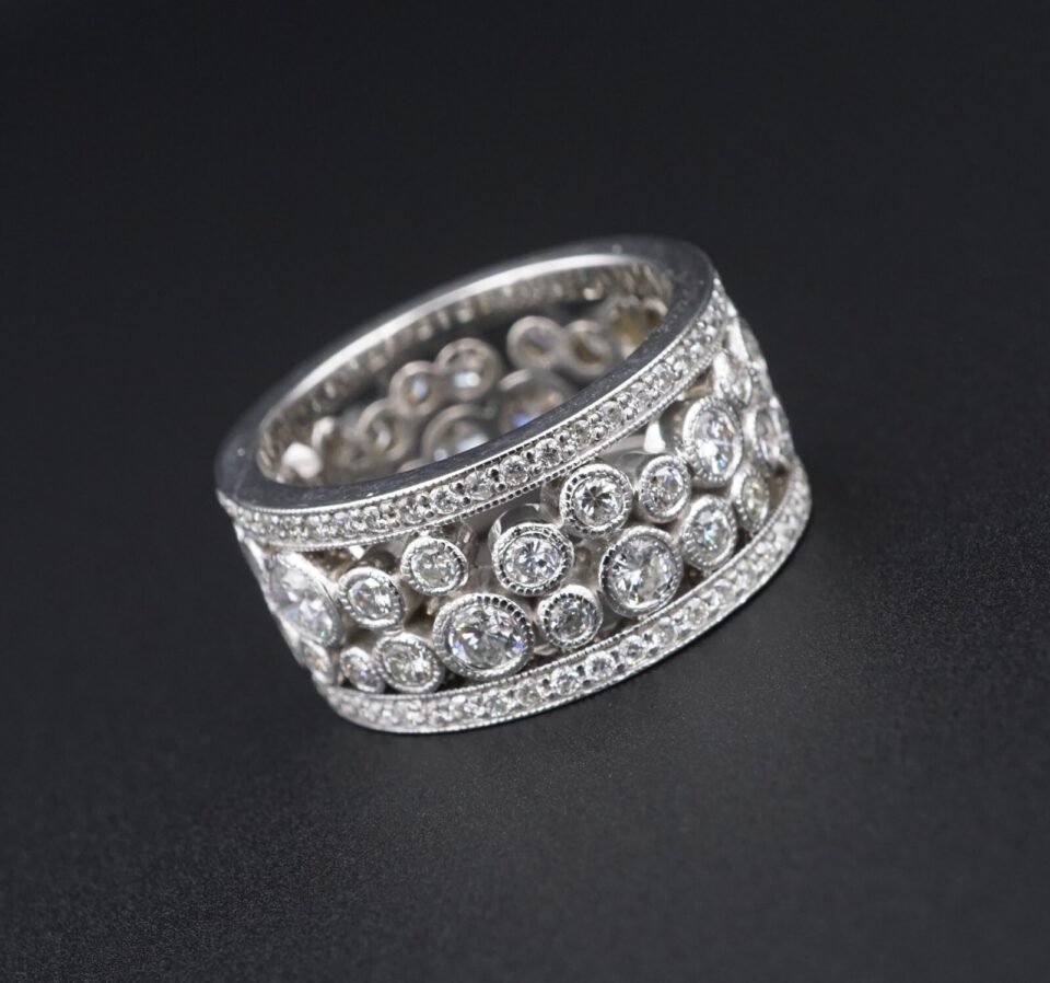 14K Diamond Ring Eternity Anniversary Wide Band White Gold Size 8, view 2