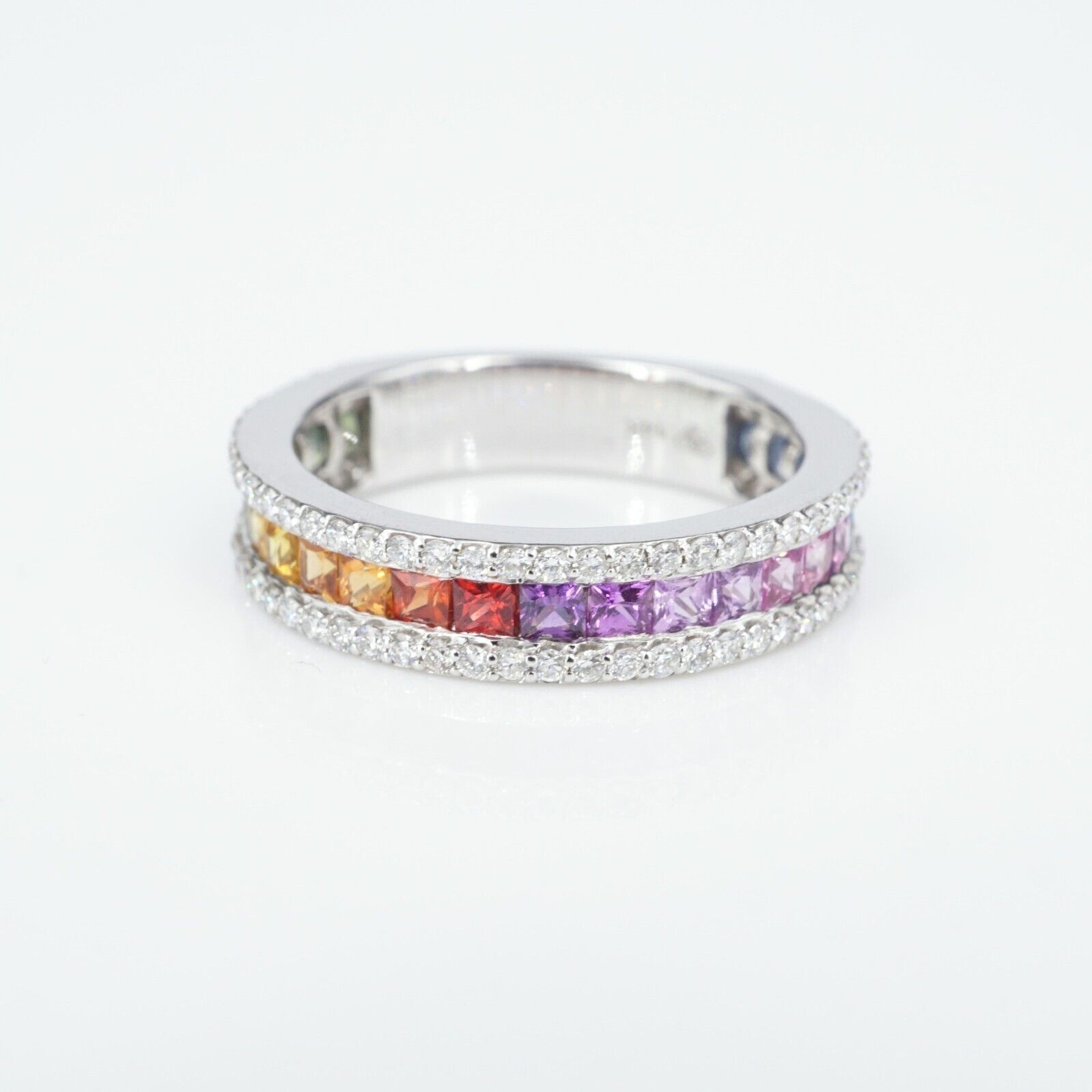 14k Diamond Rainbow Sapphire Band Ring White Gold Size 7.25 NWOT, view 6