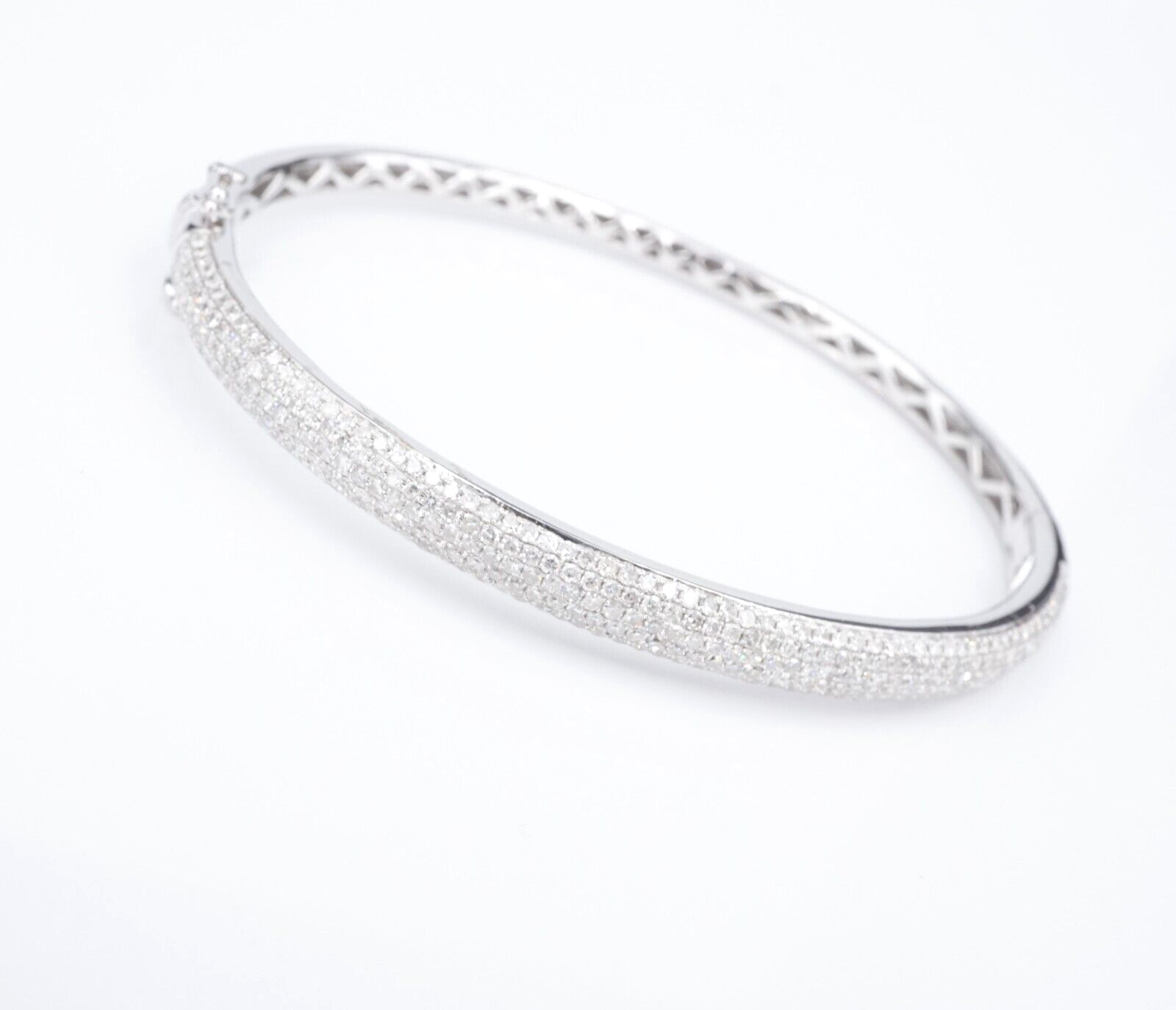 3ct Natural Pave Diamond Hinged Bangle Bracelet 14k White Gold 7" Classic, view 3