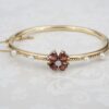 Vintage Diamond Garnet Pearl Hinged Bangle Bracelet 14k Yellow Gold 6.5", view 3
