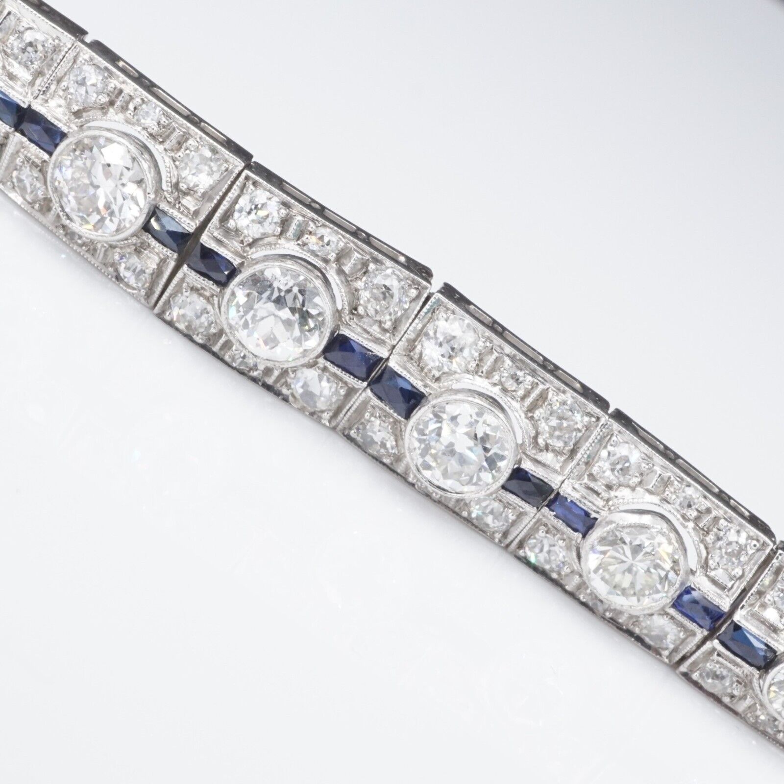 Art Deco Sapphire Diamond Bracelet Platinum Antique 9 carats 7.25", view 7