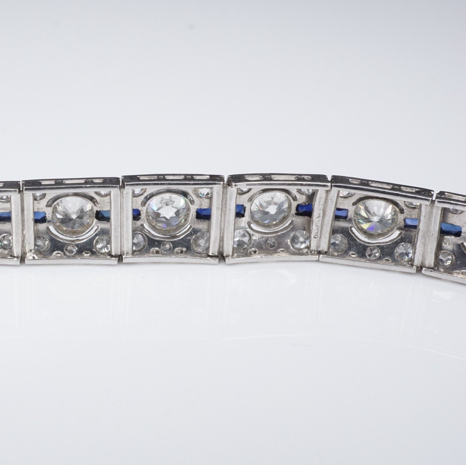 Art Deco Sapphire Diamond Bracelet Platinum Antique 9 carats 7.25", view 9