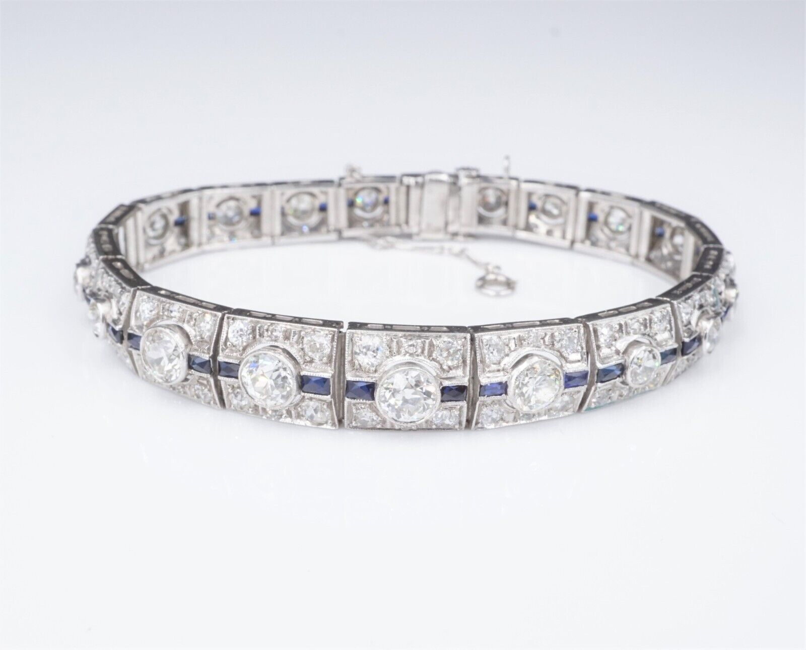 Art Deco Sapphire Diamond Bracelet Platinum Antique 9 carats 7.25", view 5