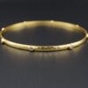 18k Diamond Bezel Station Bangle Bracelet Gold 8" Hammer Textured, view 1