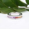14k Diamond Rainbow Sapphire Band Ring White Gold Size 7.25 NWOT, view 3