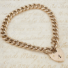 Victorian 9k Rose Gold Curb Link Heart Padlock Charm Bracelet 7" 7mm, view 2