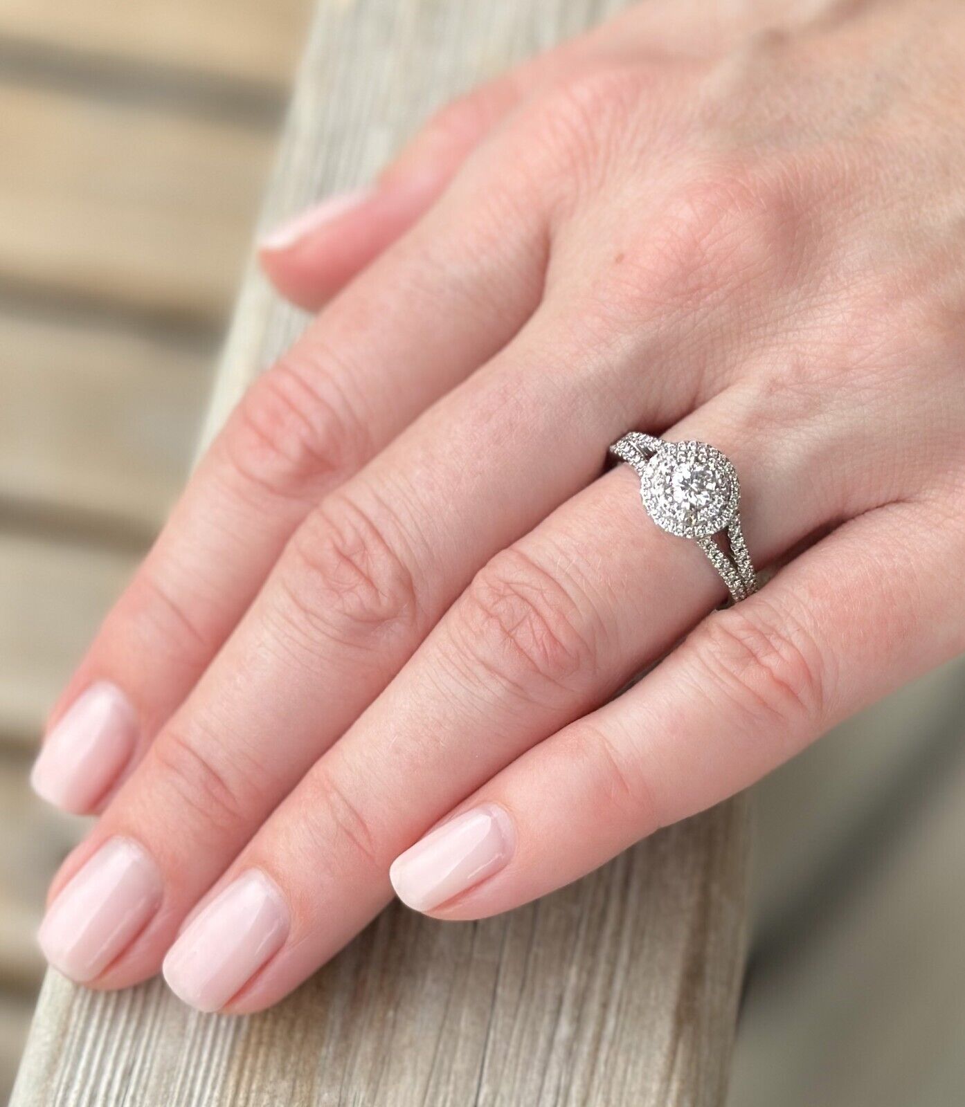 14k Diamond Engagement Ring Double Halo White Gold 0.8ct Size 7 VS1 NWOT, view 8