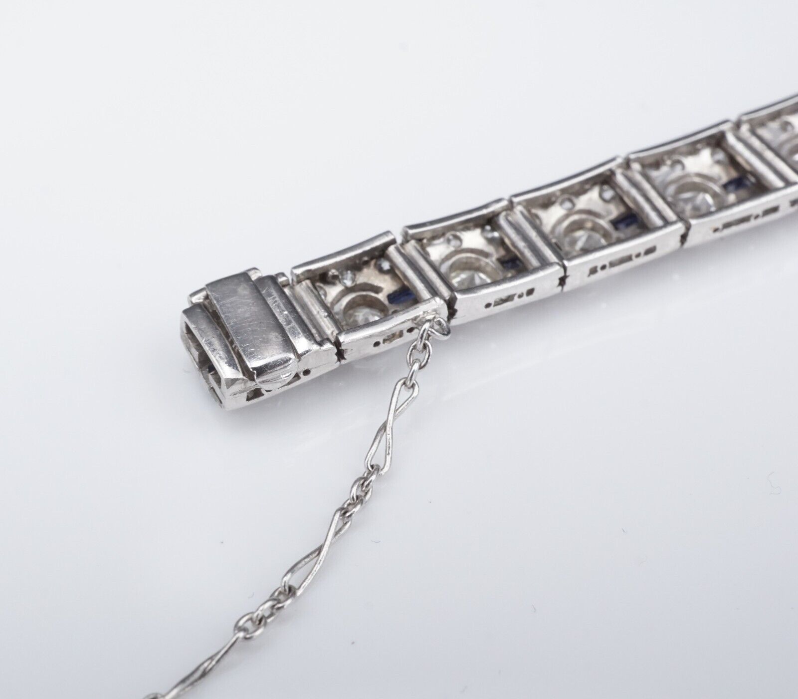 Art Deco Sapphire Diamond Bracelet Platinum Antique 9 carats 7.25", view 11