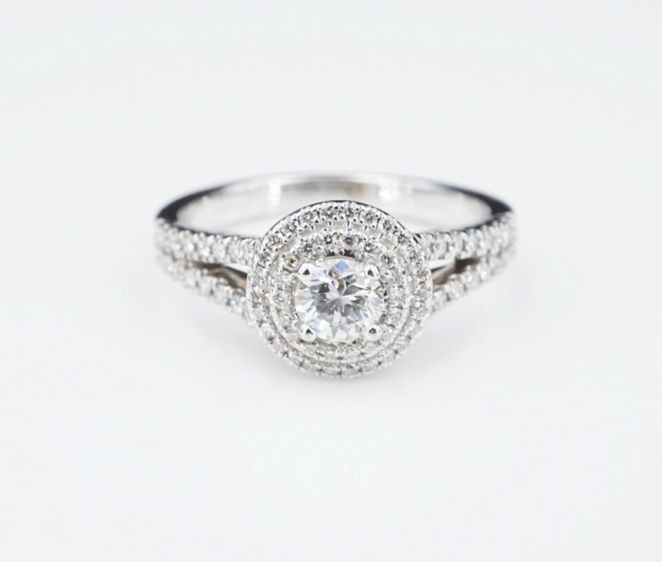 14k Diamond Engagement Ring Double Halo White Gold 0.8ct Size 7 VS1 NWOT RG2936
