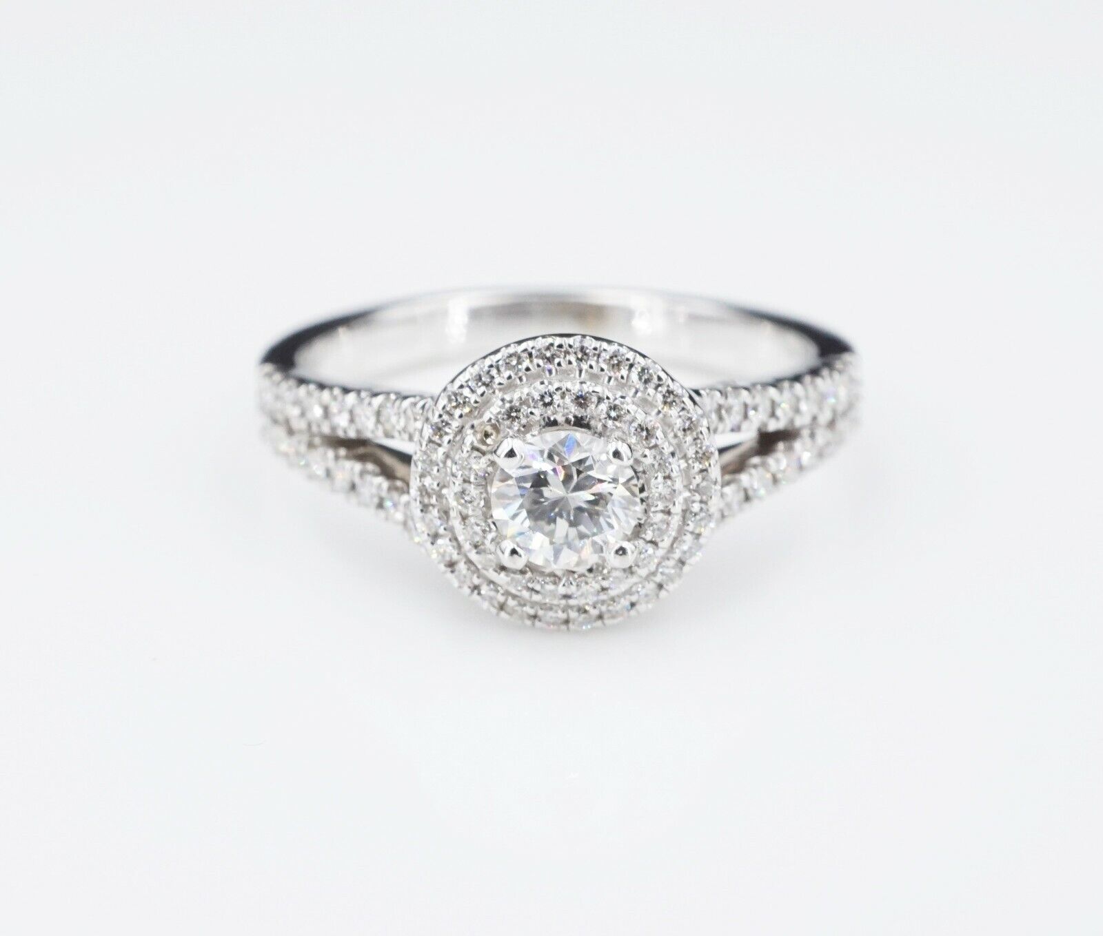 14k Diamond Engagement Ring Double Halo White Gold 0.8ct Size 7 VS1 NWOT, view 1