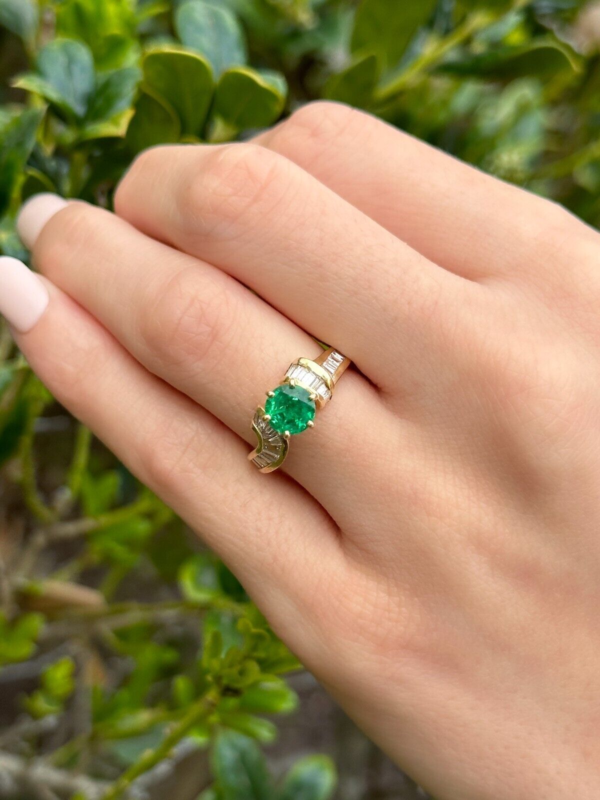 14k Emerald and Diamond Ring Yellow Gold 2 carat Natural Size 6, view 2