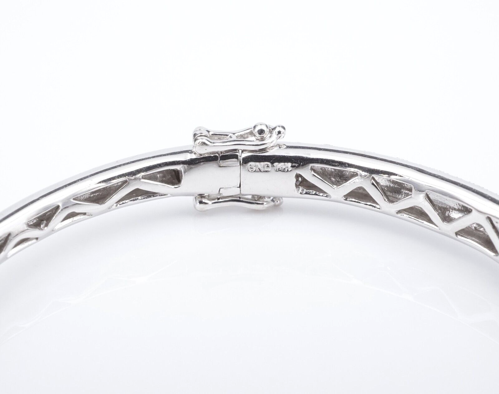 3ct Natural Pave Diamond Hinged Bangle Bracelet 14k White Gold 7" Classic, view 5