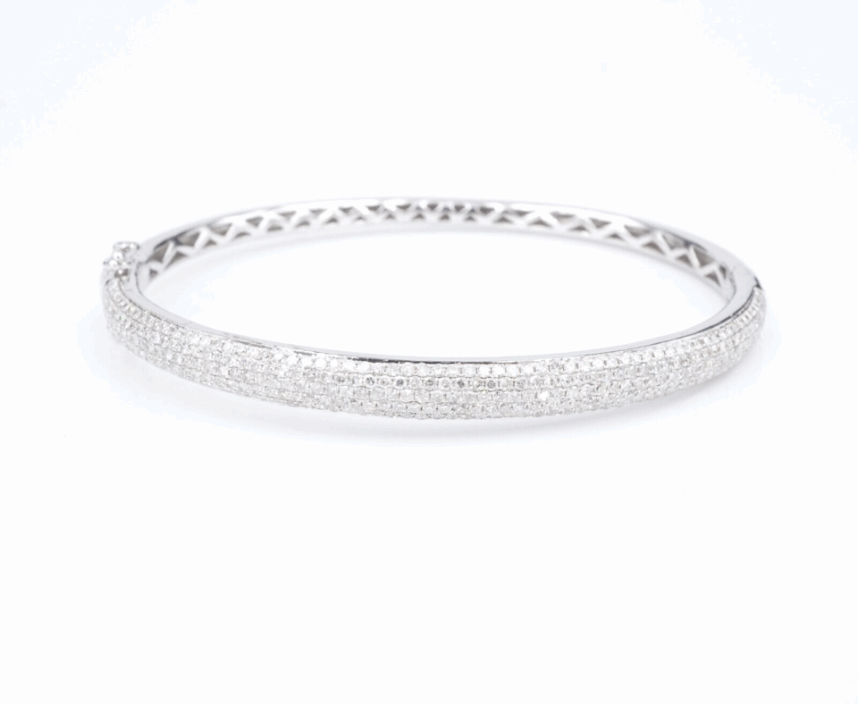 3ct Natural Pave Diamond Hinged Bangle Bracelet 14k White Gold 7" Classic, view 2