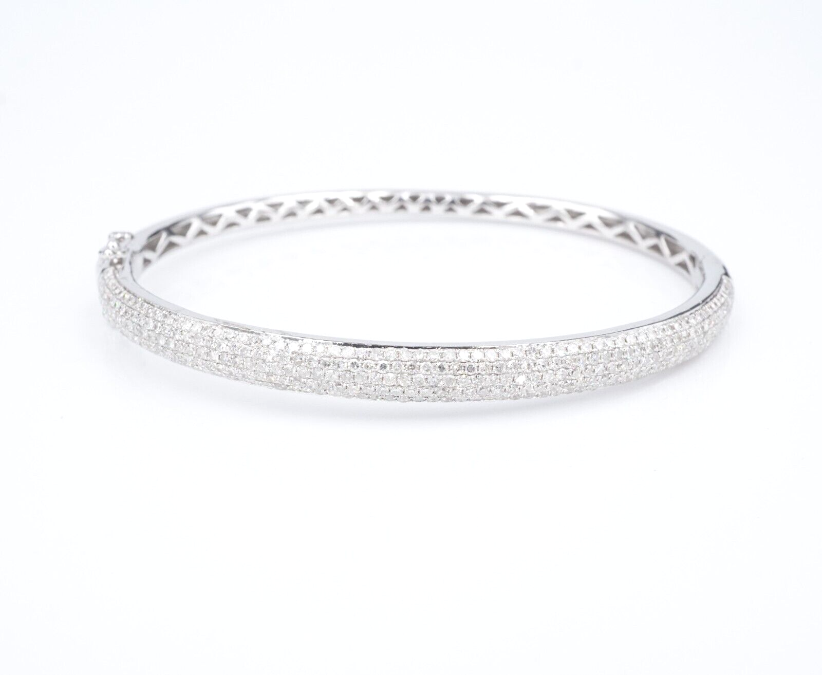 3ct Natural Pave Diamond Hinged Bangle Bracelet 14k White Gold 7" Classic, view 2