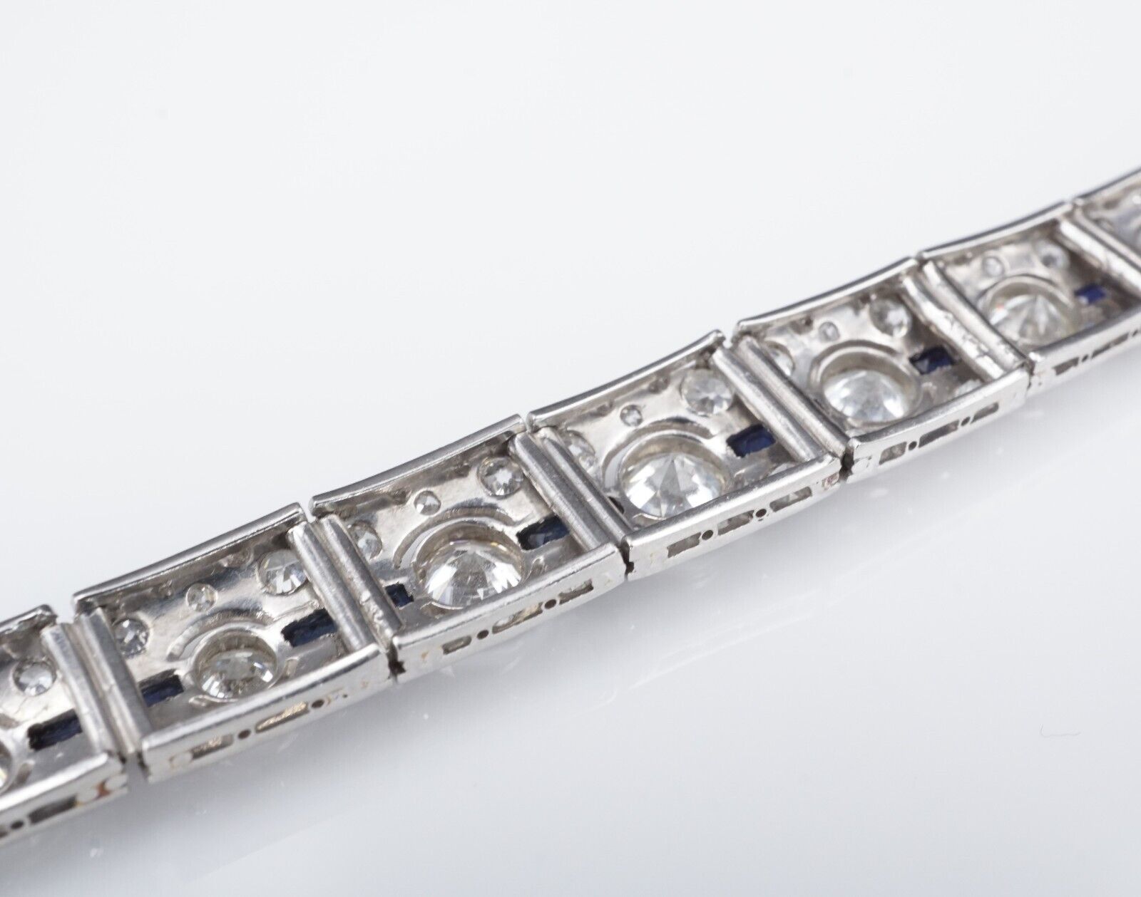Art Deco Sapphire Diamond Bracelet Platinum Antique 9 carats 7.25", view 10