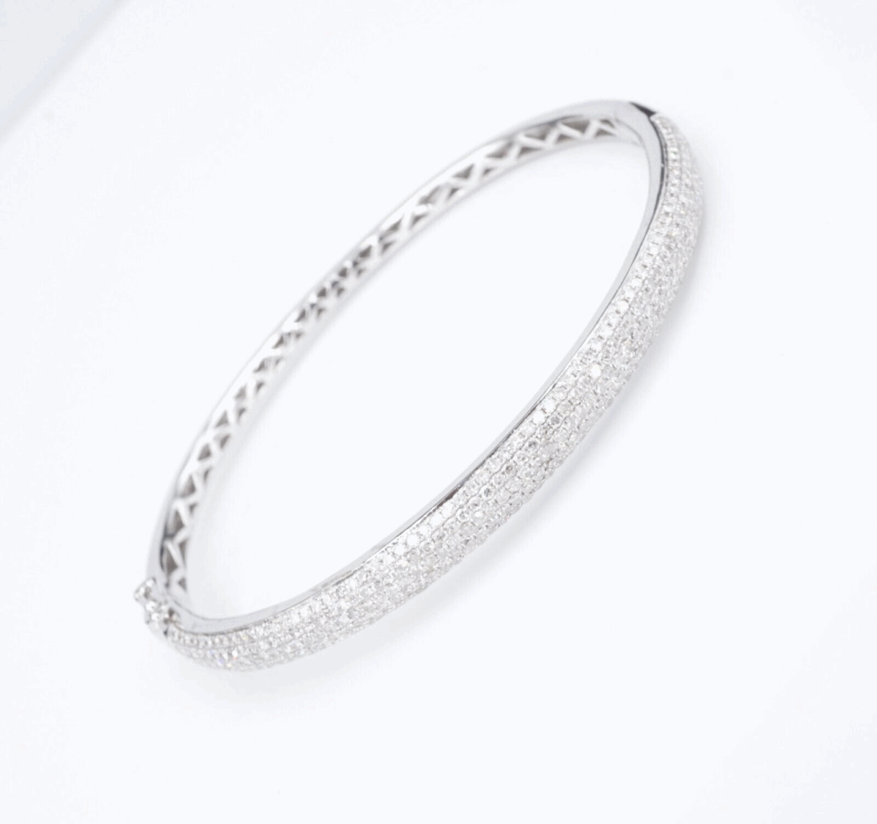 3ct Natural Pave Diamond Hinged Bangle Bracelet 14k White Gold 7" Classic BG963