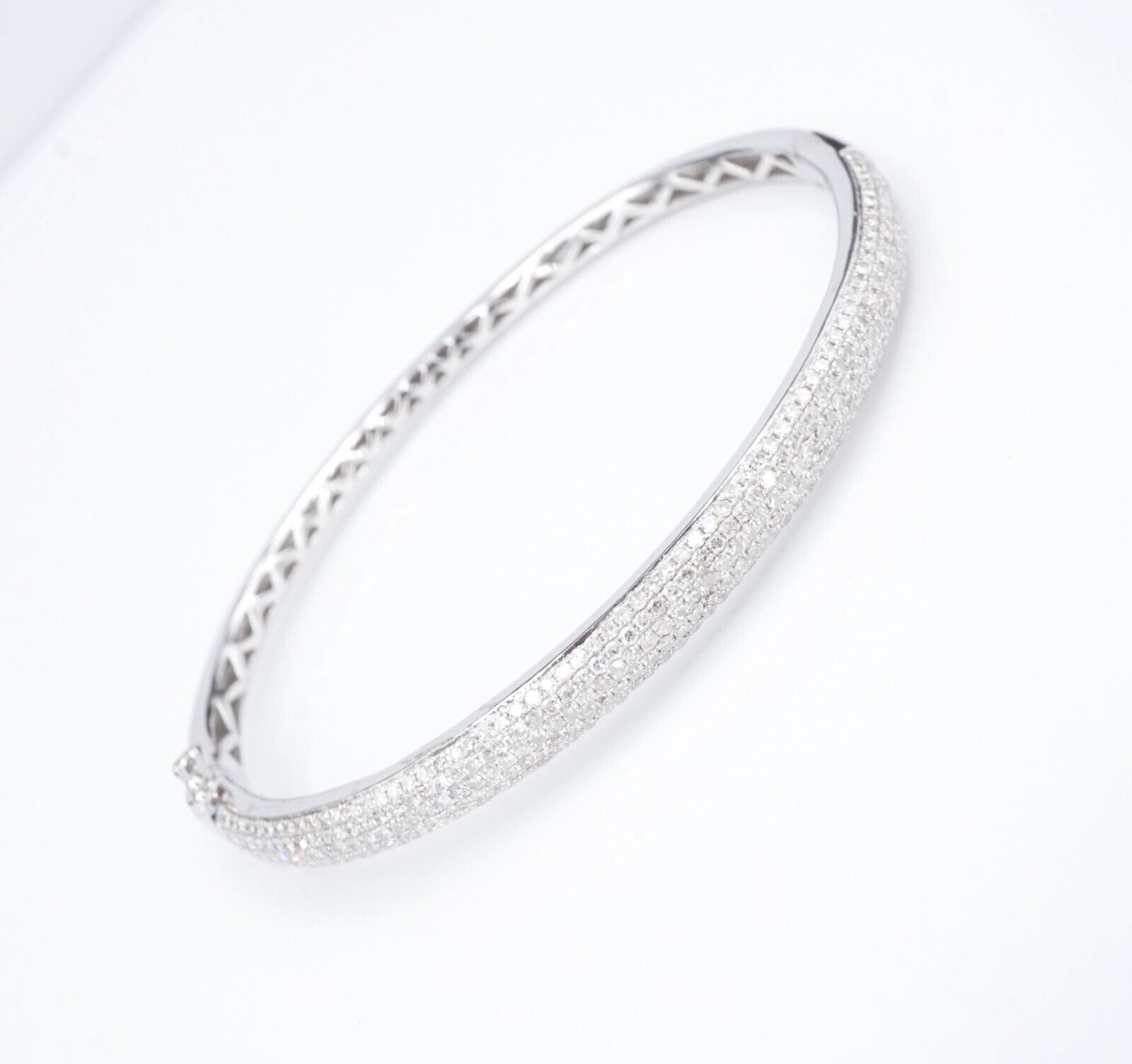 3ct Natural Pave Diamond Hinged Bangle Bracelet 14k White Gold 7" Classic, view 1
