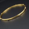 18k Diamond Bezel Station Bangle Bracelet Gold 8" Hammer Textured, view 3