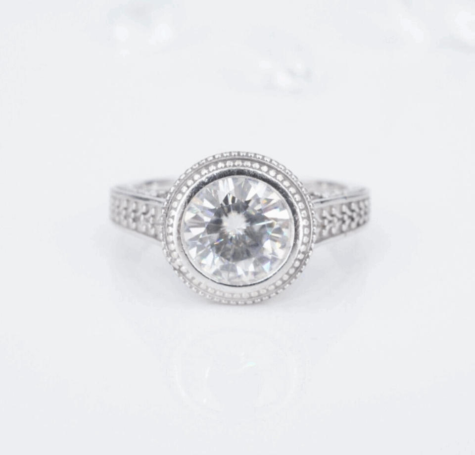 14k Engagement Ring Band Moissanite White Gold Size 7.75 RG4348