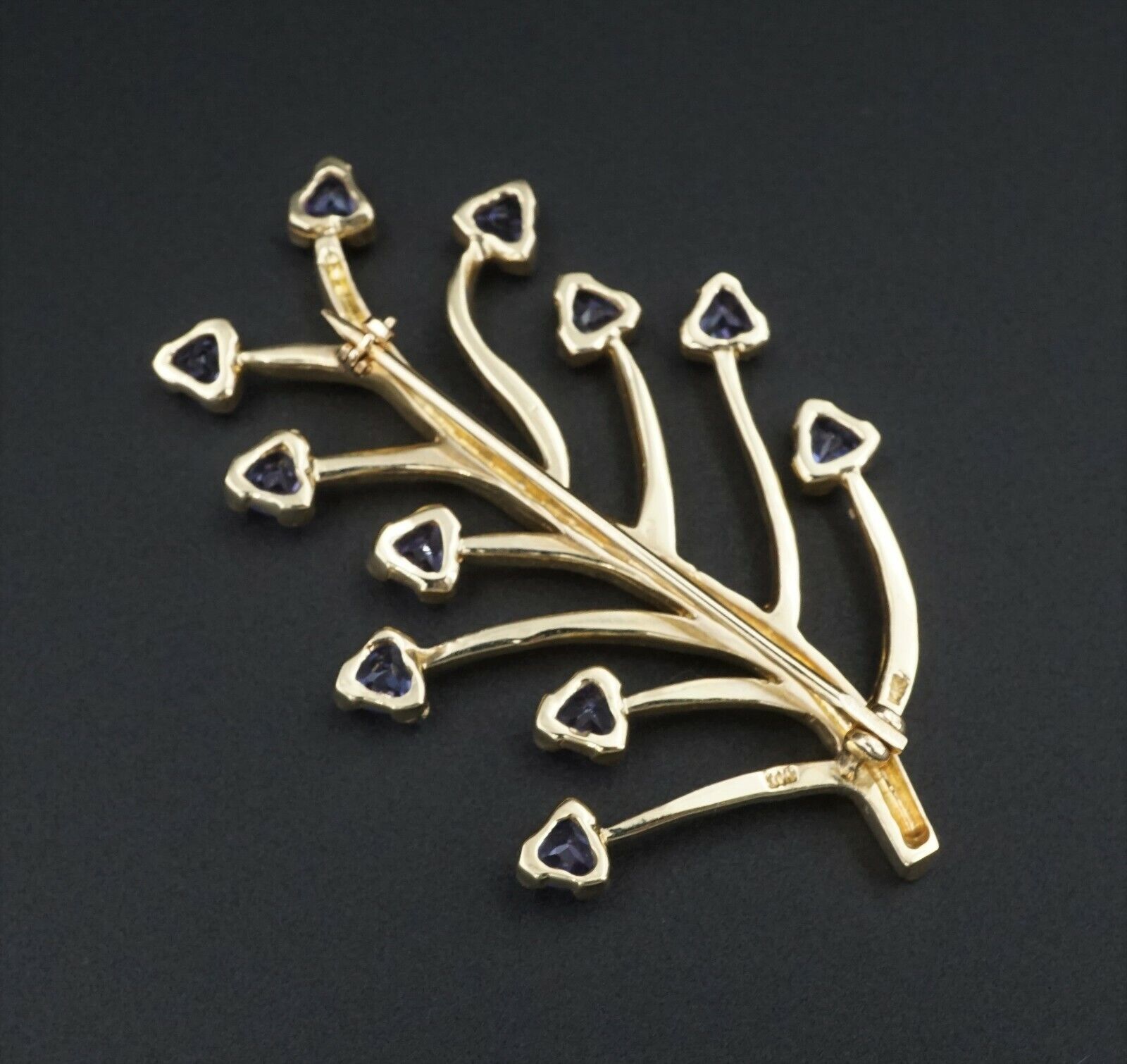 Tanzanite Tree of Life Pin Brooch 14k Yellow Gold 2" Signed HOT, view 5
