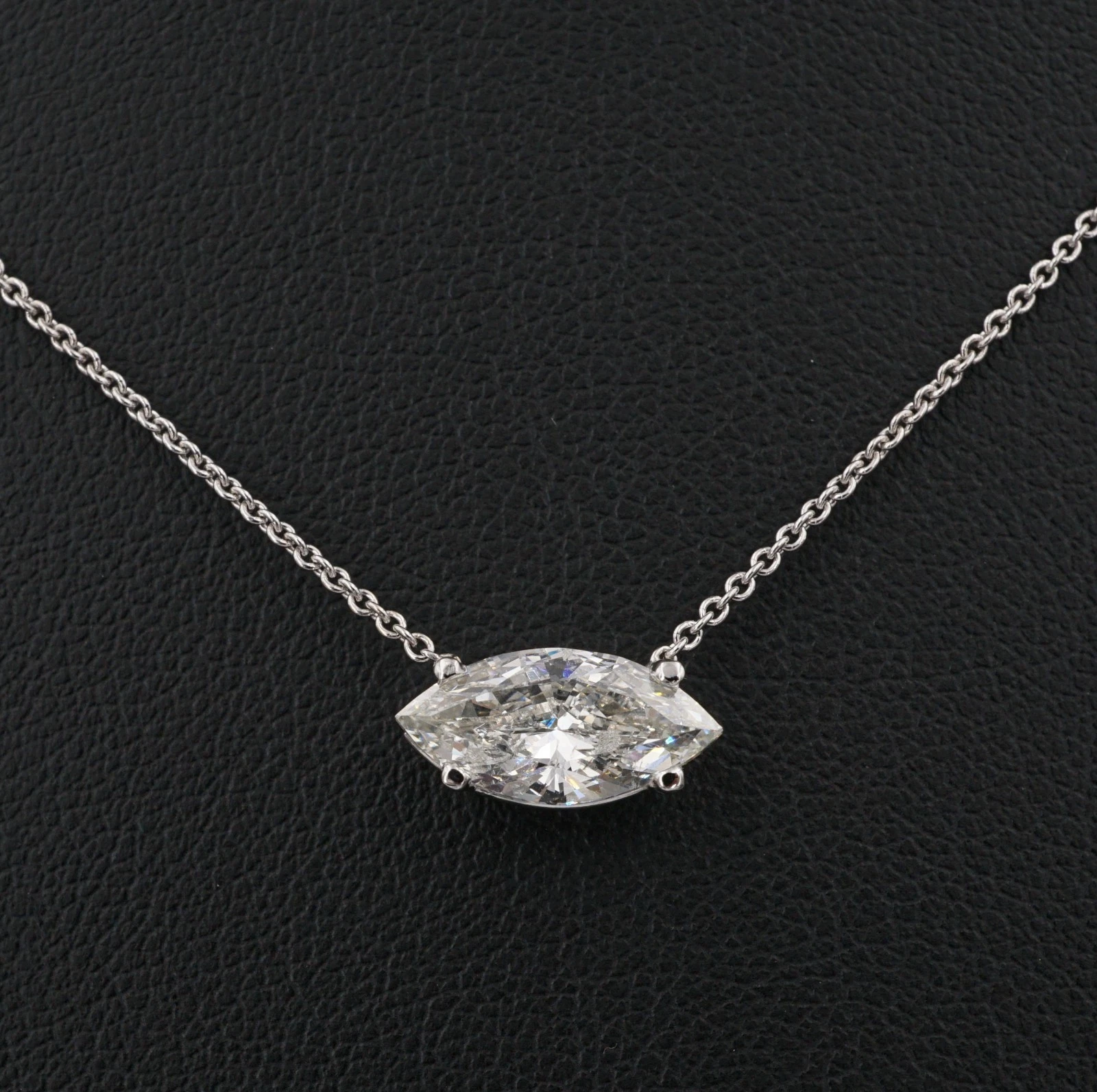 14k Natural Diamond Pendant Necklace Solitaire 1.5ct Marquise Cut 16"-18", view 1