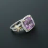18k Pink Sapphire Diamond Halo Engagement Ring Tri Gold Size 7, view 6