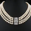 Antique Platinum 4 Strand Pearl Necklace Diamond Sapphire 18" Art Deco, view 1