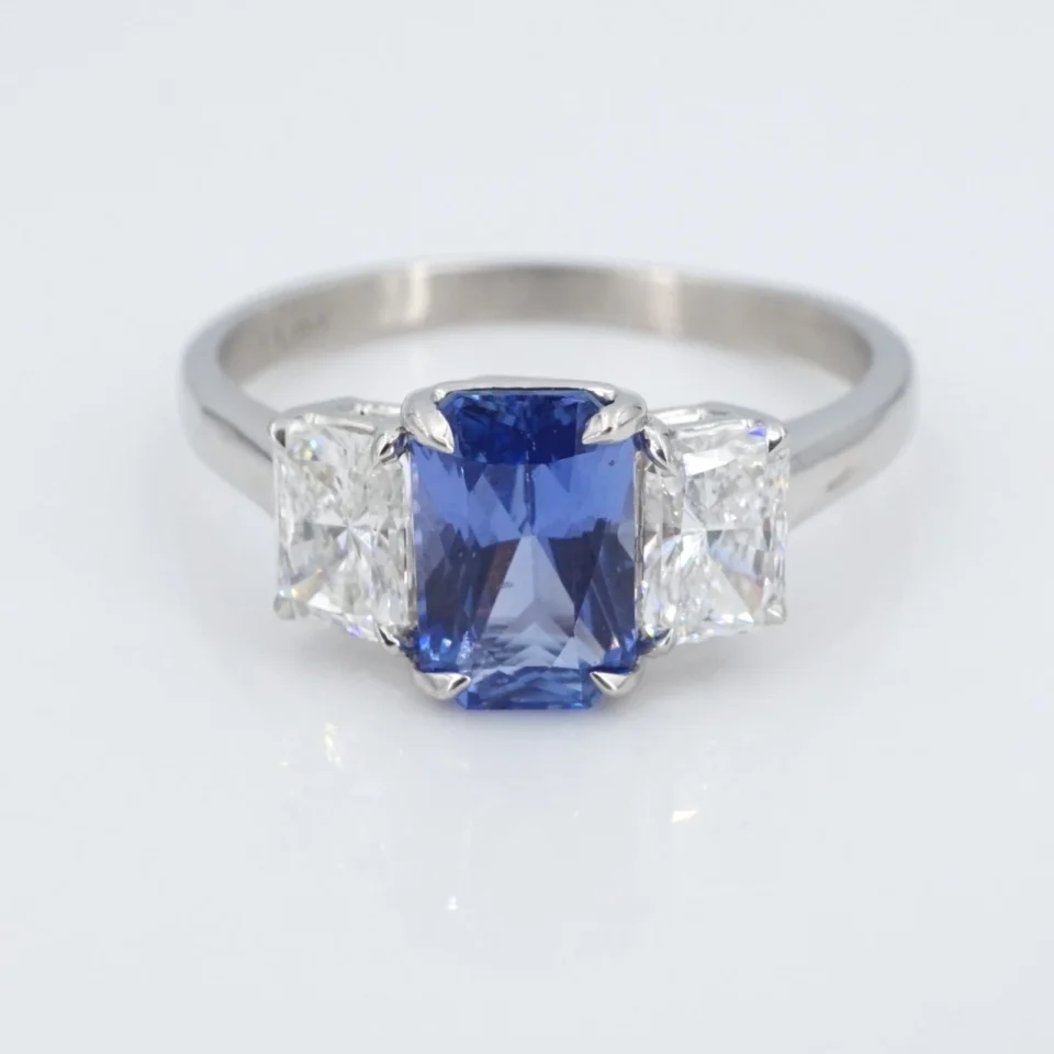 Ceylon Sapphire Diamond Ring 3ctw GIA Platinum No Heat 3 Stone Size 8.25 CO1322