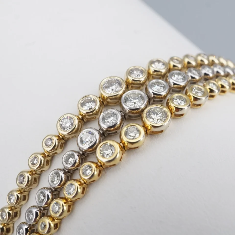 14k Diamond Tennis Bracelet 3 ctw Tri-Gold Natural 6" Bezel 3-Row BG929