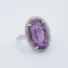 14k Amethyst Diamond Halo Ring Cocktail White Gold Size 6.5 Statement, view 4