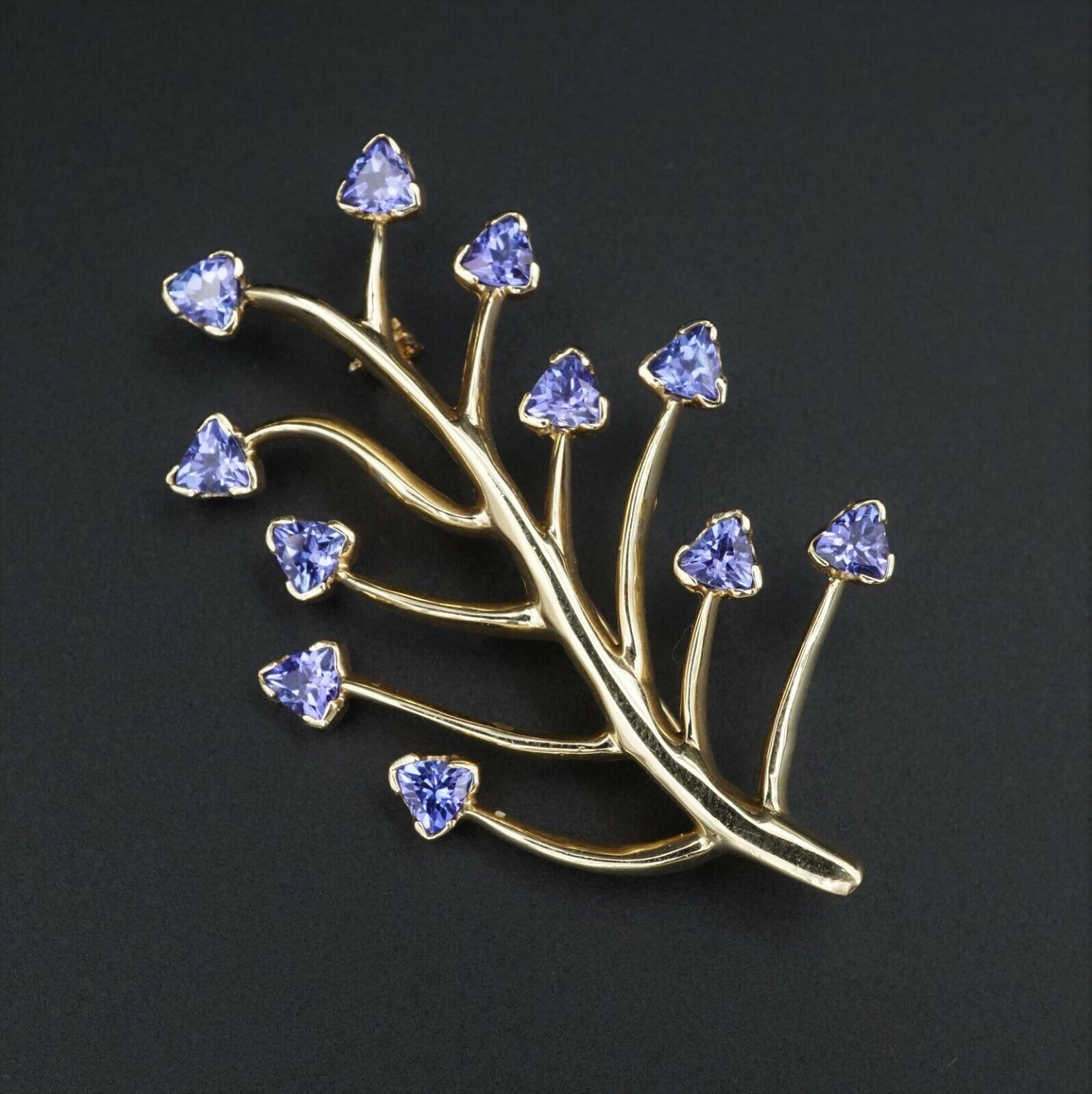 Tanzanite Tree of Life Pin Brooch 14k Yellow Gold 2" Signed HOT, view 4