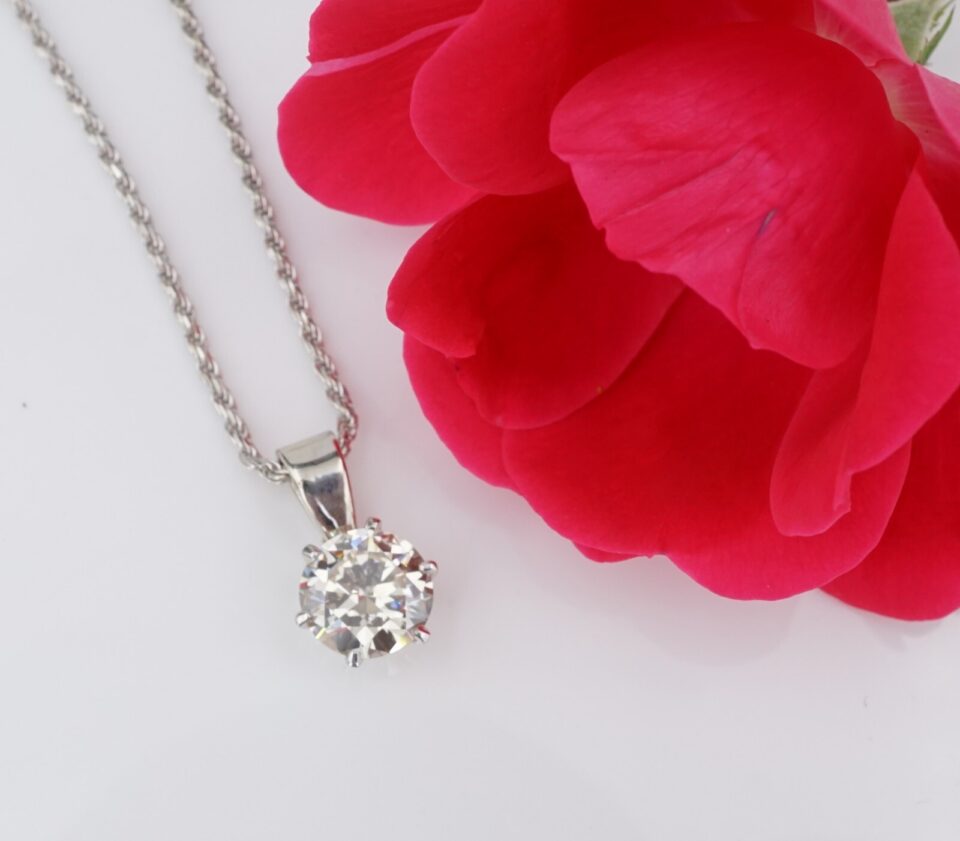 14k White Gold Natural Diamond Solitaire Pendant Necklace 18" 1.85ct VS2 NG1714