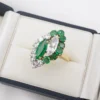 3ctw Natural Emerald Diamond Navette Toi et Moi Bypass Ring 18k Size 8.25, view 5