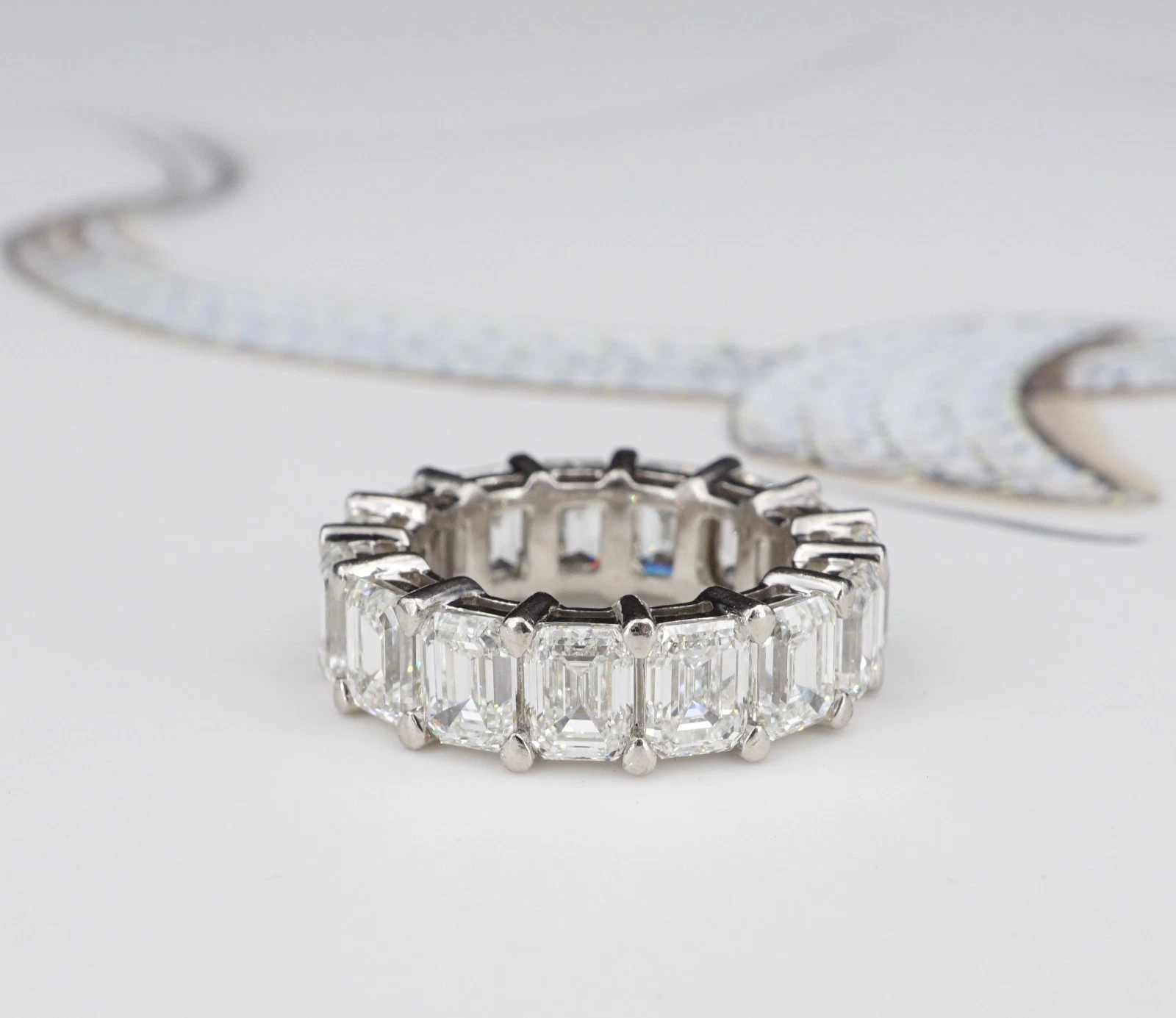 Platinum 9 ctw Emerald Cut Diamond Eternity Band Ring Size 4 GIA G VS, view 12