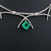 Vintage 2.5ct Colombian Emerald Diamond Bib Necklace 14k White Gold 16", view 4