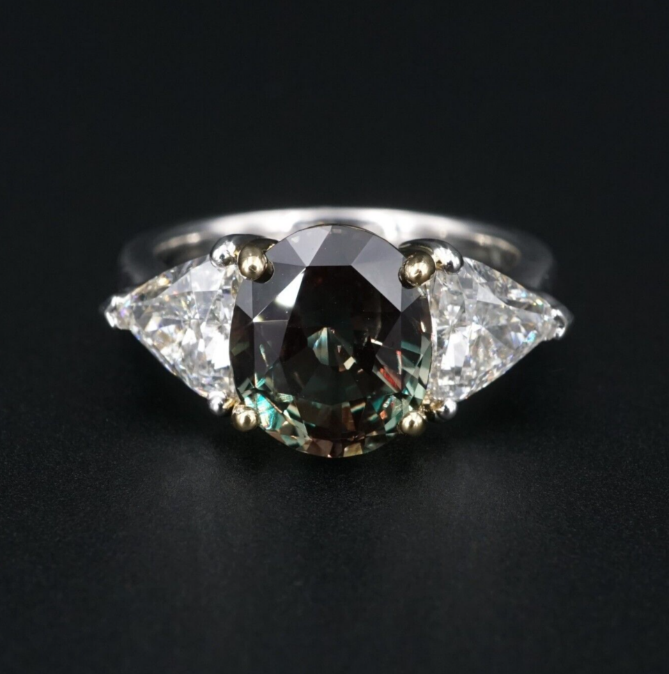 Natural Alexandrite Diamond Ring Platinum 18k 3-Stone 3ct Size 6 GIA, view 4