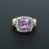 18k Pink Sapphire Diamond Halo Engagement Ring Tri Gold Size 7, view 4