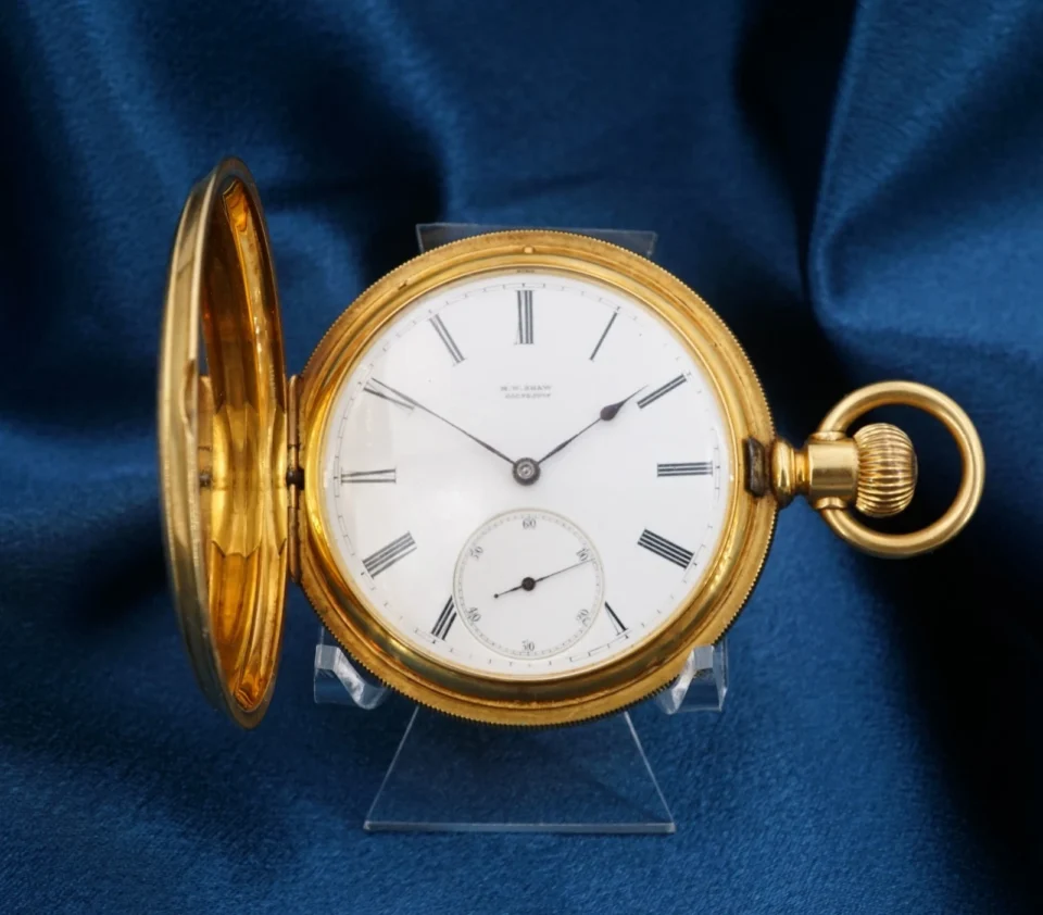 1880s 18k Yellow Gold Patek Philippe Co Pocket Watch MW Shaw Tx Dbl Hunter W1425