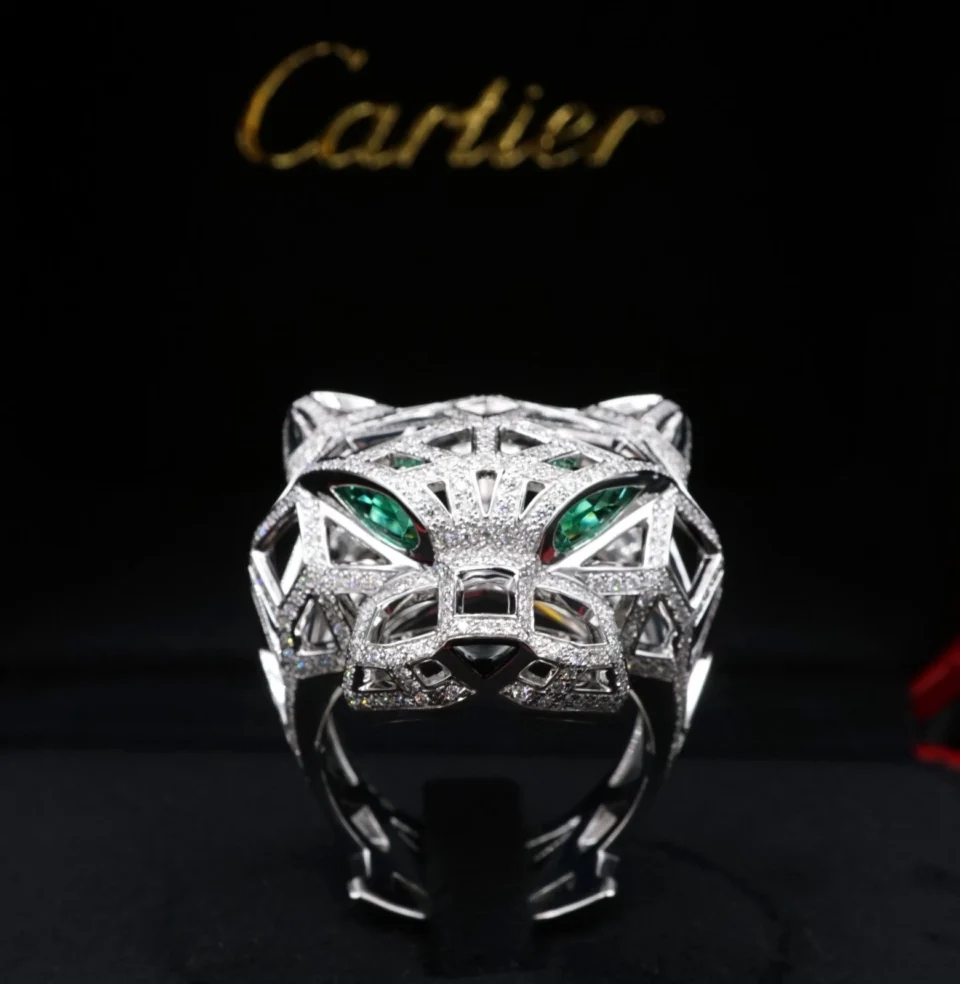 Cartier Panthère de Cartier 18k White Gold Diamond Ring Size 65 w/ Box RG5183