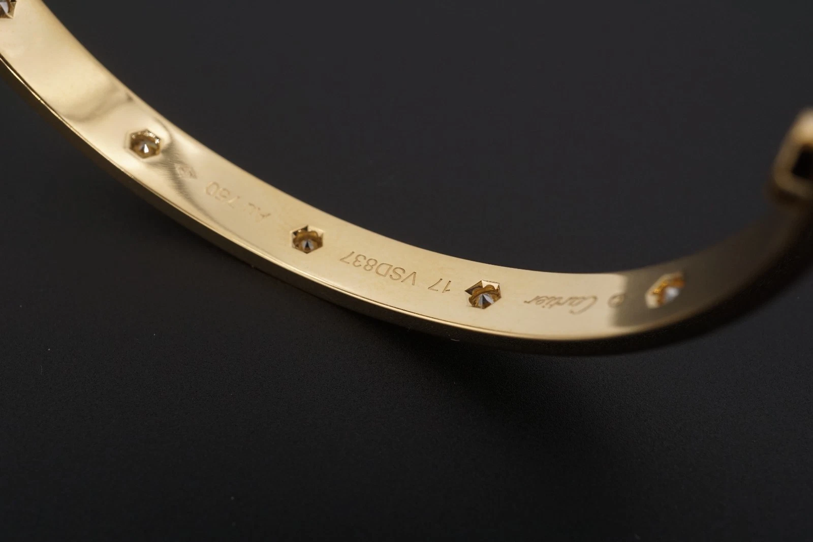 Cartier 10 Diamond Love Bracelet 18k Yellow Gold Size 17 w Box, view 5