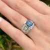 14k Natural Blue Sapphire Diamond Cocktail Ring White Gold Size 5 Vintage, view 8