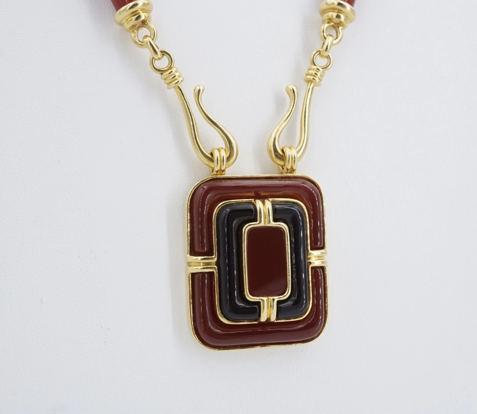 Tiffany Co 18k Carved Carnelian Onyx Inlay Pendant Necklace 28" Rare, view 9
