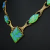 Vintage 18k Carved Blue Favrile Glass Diamond Suite 1.4ctw Yellow Gold, view 3