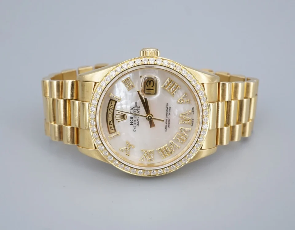 18k Yellow Gold Rolex President 36mm 18238 Roman Diamond Day Date Warranty, view 2