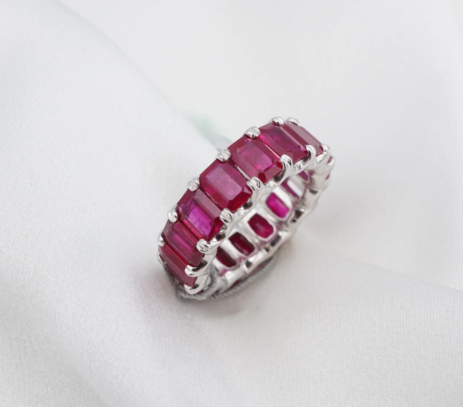 Ruby Eternity Band Stacker Ring 8.7ctw Emerald Platinum Size 6.5 Wide, view 5