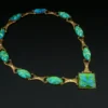 Vintage 18k Carved Blue Favrile Glass Diamond Suite 1.4ctw Yellow Gold, view 4