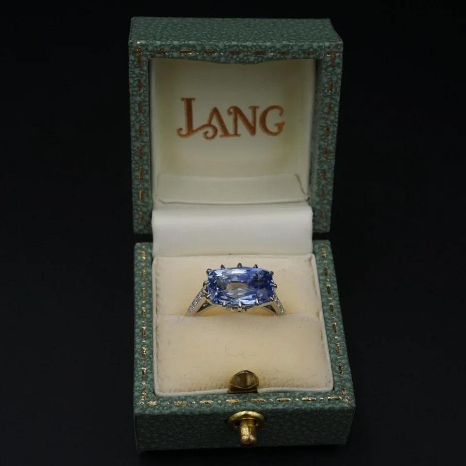 Antique Cut No Heat Ceylon Sapphire Diamond Ring 5.6ct Size 5.5 Lang, view 3